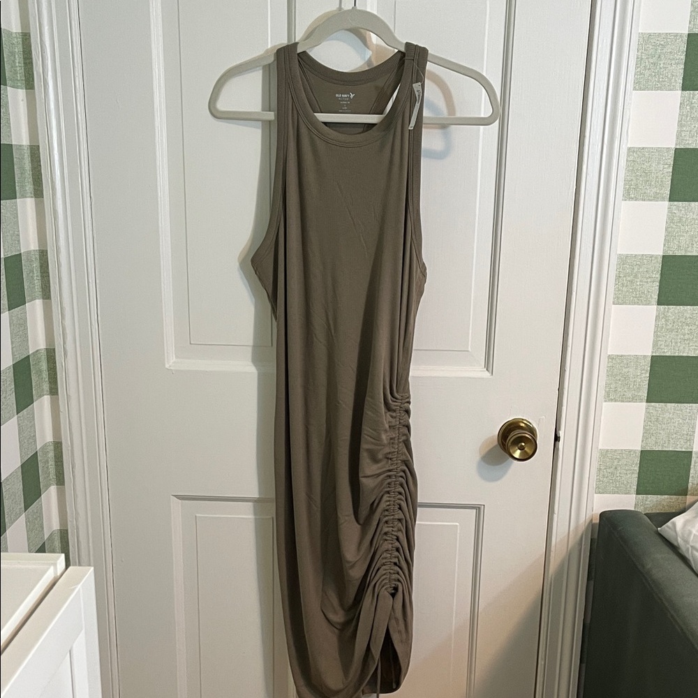 NWT Old Navy Active Ultralite Ruched Olive Tank Dress Size L
